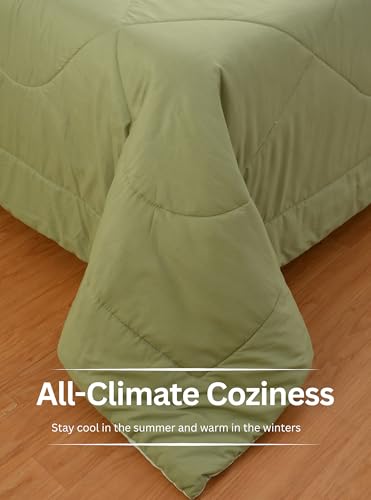 Image of Galaxy Home Decor Premium Microfibre Reversible Comforter | Ultra-Soft, Lightweight & All-Season Warm Quilt | Cozy AC Blanket for Double Bed 90 inch x 100 inch | 220 GSM, Olive Green & Sage Green