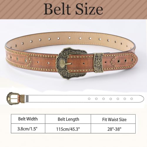 Western-Leather-Belts for Women Turquoise-Oval-Buckle Embossed Cowgirl Belt for Jeans Pants (Fit for 28-38" Waist)3