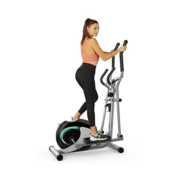 THERUN Cross Trainer for Home Use, Magnetic Hyper-Quiet Compact Elliptical Machine w/ 8 Levels Adjustable Resistance, 6KG Flywheel, Pulse Sensor, LCD Monitor, Bottle Holder