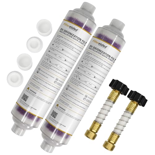 Filterrelated 2-Pack Spotless Car Wash Inline Deionizer with Visual Resin Technology - Transparent Housing Color-Changing Media (Purple to Brown) for Spot-Free Rinse on RV Auto Solar Panels