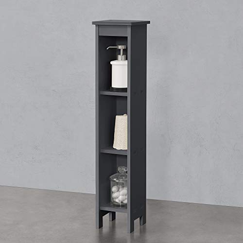 [en.casa] Meuble Colonne pour Salle de Bain Meuble de Rangement avec 3 Compartiments de Stockage Ouverts Bois Composite 80 x 17 x 17 cm Gris Foncé