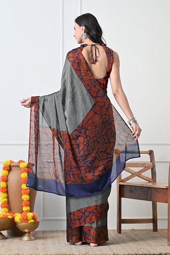Image of MIRCHI FASHION Women Saree Abstract Print Chiffon | Breathable Lightweight Casual Sari for Regular Use and Office with Unstitched Blouse (Available in 25 Colors)