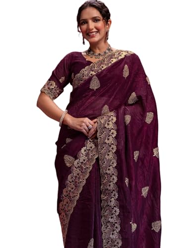 Image of SIRIL Women's Shimmer Chiffon Sequence Embroidery Saree With Unstitched Blouse Piece for Wedding and Parties