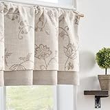 jinchan Linen Blend Rustic Floral Valance Double Layer Light Filtering Valance 18 Inch Cottagecore Farmhouse Window Treatment Decor for Kitchen Bedroom Living Room Rod Pocket 1 Panel Tan on Beige