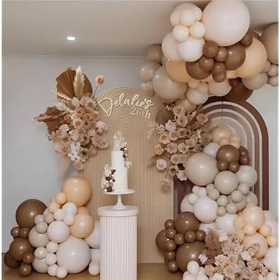 150pcs Sand White Balloons Different Sizes Pack, 18 12 10 5 Inch Party Balloon Garland Arch Kit Birthday Baby Shower Anniversary Wedding Boho Party Decorations(With 2 Ribbons)
