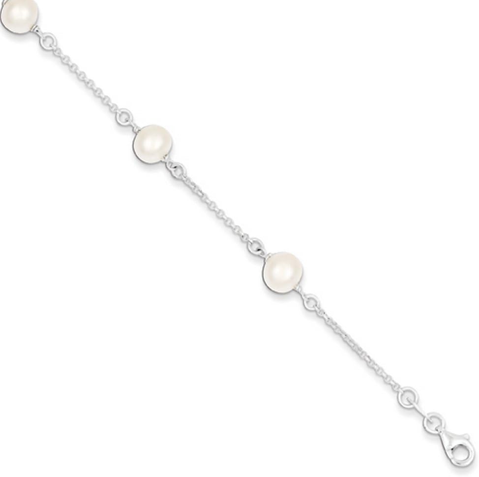 925 Sterling Silver Freshwater Cultured Pearl Chain Bracelet