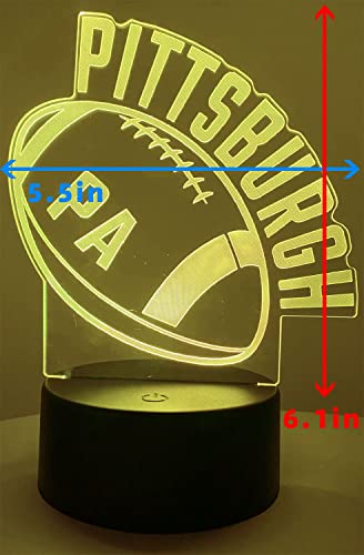 Image of CLORURBANLIVE 3D Football Pittsburgh Night Light 3D Illusion Lamp with Remote Control 16 Color Options Sports Decor Lighting for Fans (Pittsburgh Multicoloured)