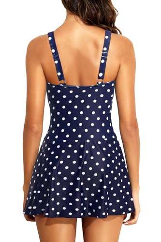 Image of Tempt Me Women Swim Dress Tummy Control One Piece Swimsuits with Skirt 2026 | Adjustable Dual Straps, V-wired neckline, Ruched Tummy Control, Removable Cups, Side Bow-knot