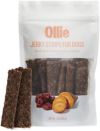Ollie Beef and Sweet Potato Jerky Recipe Dog Treats - Dog Jerky Treats All Natural - Healthy Dog Treats - Beef Jerky for Dogs - Real Meat Dog Treats 5 Oz.