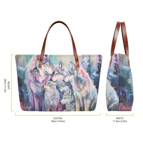 Image of Wolf Women's Purse and Wallet Set - Large Top Handle Tote, Shoulder Satchel with Make Up Bag, Hobo Handbag for Work and Shopping