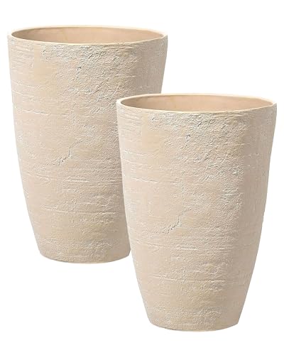 Blumentopf 2er Set Steingemisch/Glasfaser beige 43x43x60 cm rund Modern Camia