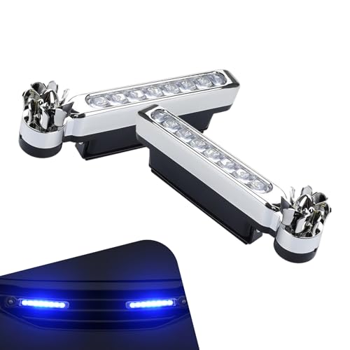 Foelony 2 PCS Wind Powered Car Grille Light, 8 LED Waterproof Wind Energy Daytime Running Light, Wire Free Self-Adhesive Exterior Decoration Lamp, Universal for Car & Motorcycle (Blue)