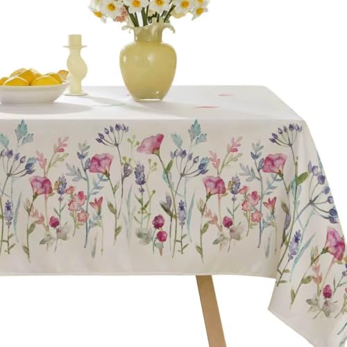 SASTYBALE Spring Summer Floral Tablecloth for Rectangle Tables, Spill Proof & Washable Floral Table Cloth Watercolor Wild Flowers, Table Cover for Outdoor Picnic, Dinner Decor (Rectangle, 60" x 84")