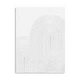 Contemporary White Textured Wall Art: 3D Retro Plaster Geometric Abstract Painting Line Spiral Shapes Wall Decor for Living Room, Bedroom Modern Neutral Art Decoration Framed Ready to Hang 12'x16'-B