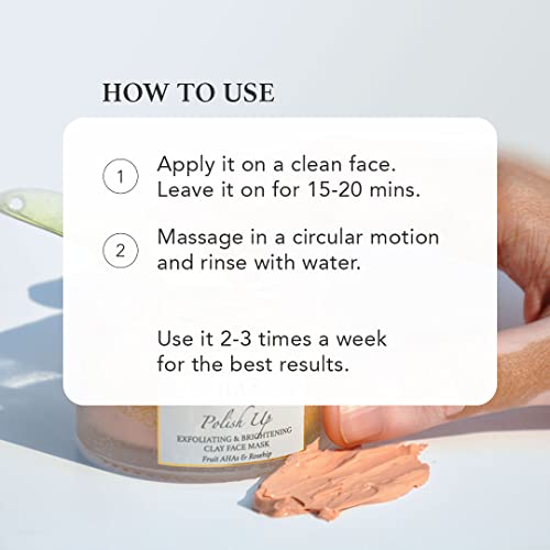 Image of RAS Luxury Oils Polish Up Exfoliating & Brightening Clay Face Mask With Fruit AHAs & Rosehip | Softens & Hydrates Skin | Helps to Reduce Fne Lines & Wrinkles | Cruelty Free & 100% Vegan, 50g
