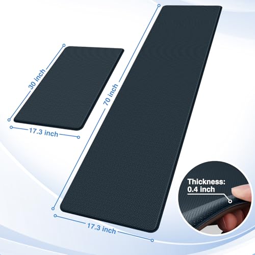 Image of StepRite Kitchen Mats, 2PCS Kitchen Rugs, Cushioned Anti Fatigue Kitchen Mats for Floor, Non-Slip Standing Desk Mat, Waterproof Kitchen Rug Set for Floor, Office, 17.3 inchx30 inch+17.3 inchx70 inch, Dark Charcoal