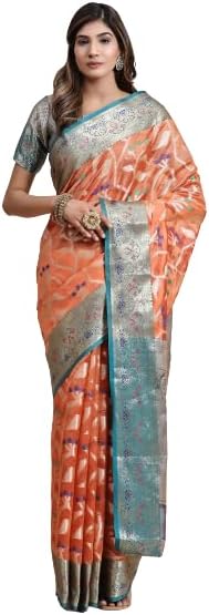 SOORPRIYAWomens Latest Kanchipuram Banarasi Soft Organza Silk Saree with Contrast Blouse | Saree for Womens | New Saree Collection