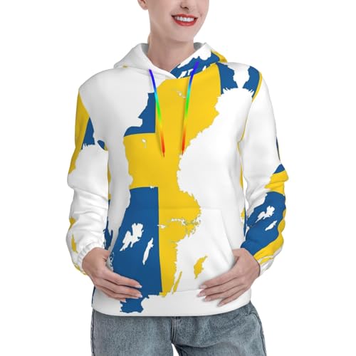 Sweat à capuche drapeau suédois pour femme avec poche kangourou et coupe extensible