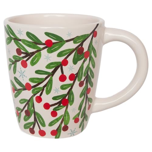 Boston International Ceramic Mug for Coffee Tea & Hot Drinks, 12 oz, Winter Berry Holly