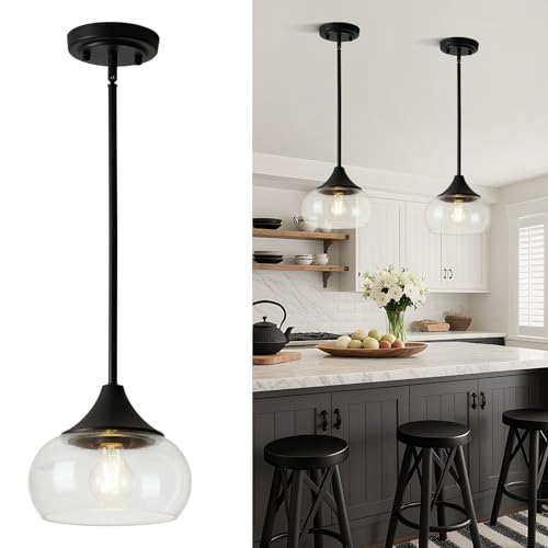 Modern Pendant Lights for Kitchen Island Black Pendant Light Fixtures with 8.5 Clear Glass Shade Industrial Hanging Pendant Lights Fixture for Kitchen Island Dining Room Bedroom Entryway 1 Pack