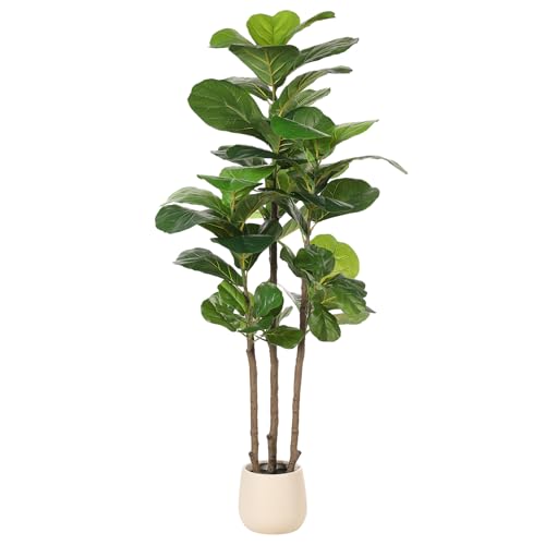 Realead Fiddle Leaf Fig Tree Artificial - 5ft Faux Fiddle