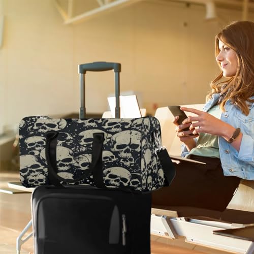 Travel Duffle Bag for Women Men Goth Skeleton Sports Totes Gym Yoga Bag Girls Boys Waterproof Weekender Overnight Bag Vintage Skull Carry-On Bag with Shoulder Strap Workout Bag 7