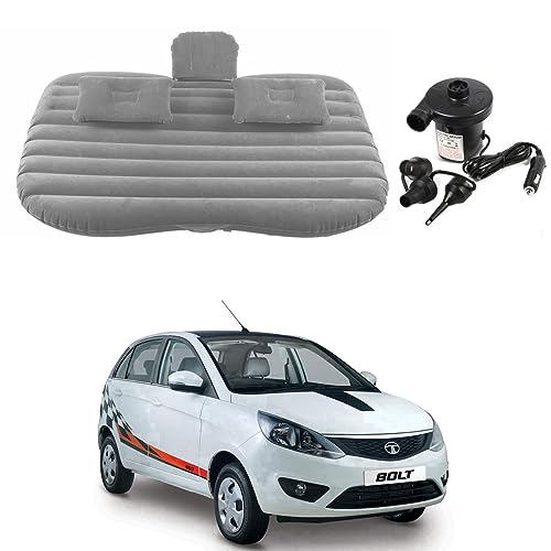 Image of Oshotto Multifunctional Car Travel Bed Mattress with Two Air Pillows, Car Air Pump Compatible with Tata Bolt (Grey)