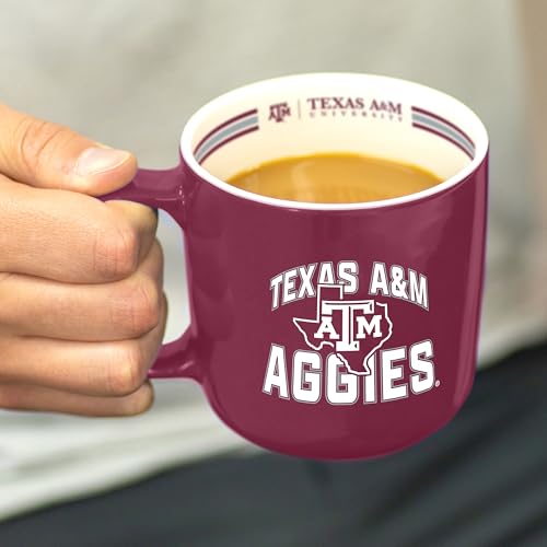 Image of Logo Brands NCAA Texas A&M Aggies 15 oz Stripe Coffee Mug - Vintage Team Logo, Inside Print & Stripes, Microwave & Dishwasher Safe- Great Gift For Fans & Alumni