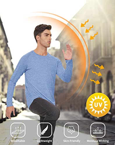 Magcomsen Long Sleeve Rash Guard Shirts For Men Sun Protection Uv Shirt Crew Neck Sport Shirts Stretch Shirt Light Blue,Xl #TOP28