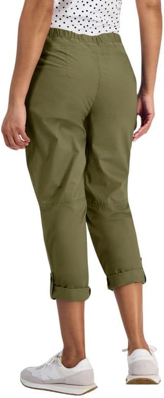 Nautica Jeans Women's Cotton Roll-Tab Utility Pants (Dark Green, Large)