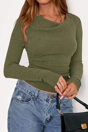 PRETTYGARDEN Women Cowl Neck Knit Fall Ruched Crop Tops - image 7