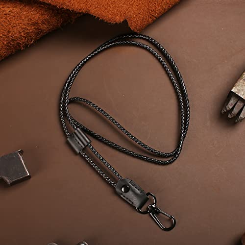 Aolaso Lanyard, Leather Braided Badge Lanyard For Id Card Holder Keys Office Adjustable Lanyard With Strong Metal Clasp Keychain Holder Neck Strap For Men& Women (Black) #TOP6