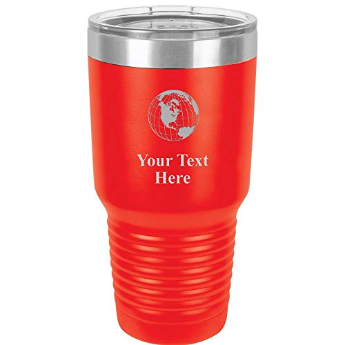 Globe Travel 30oz Red Stainless Steel Vacuum Insulated Hot/Cold Tumbler with Clear Lid - Great Customizable Gift For Any Special Event. BPA Free Prime