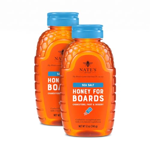 Nate's Sea Salt Honey for Boards - Made with 100% Pure Honey and Real Sea Salt - for Charcuterie, Cheese, Fruit, and Dessert Boards - 12 oz Squeeze Bottle (Pack of 2)