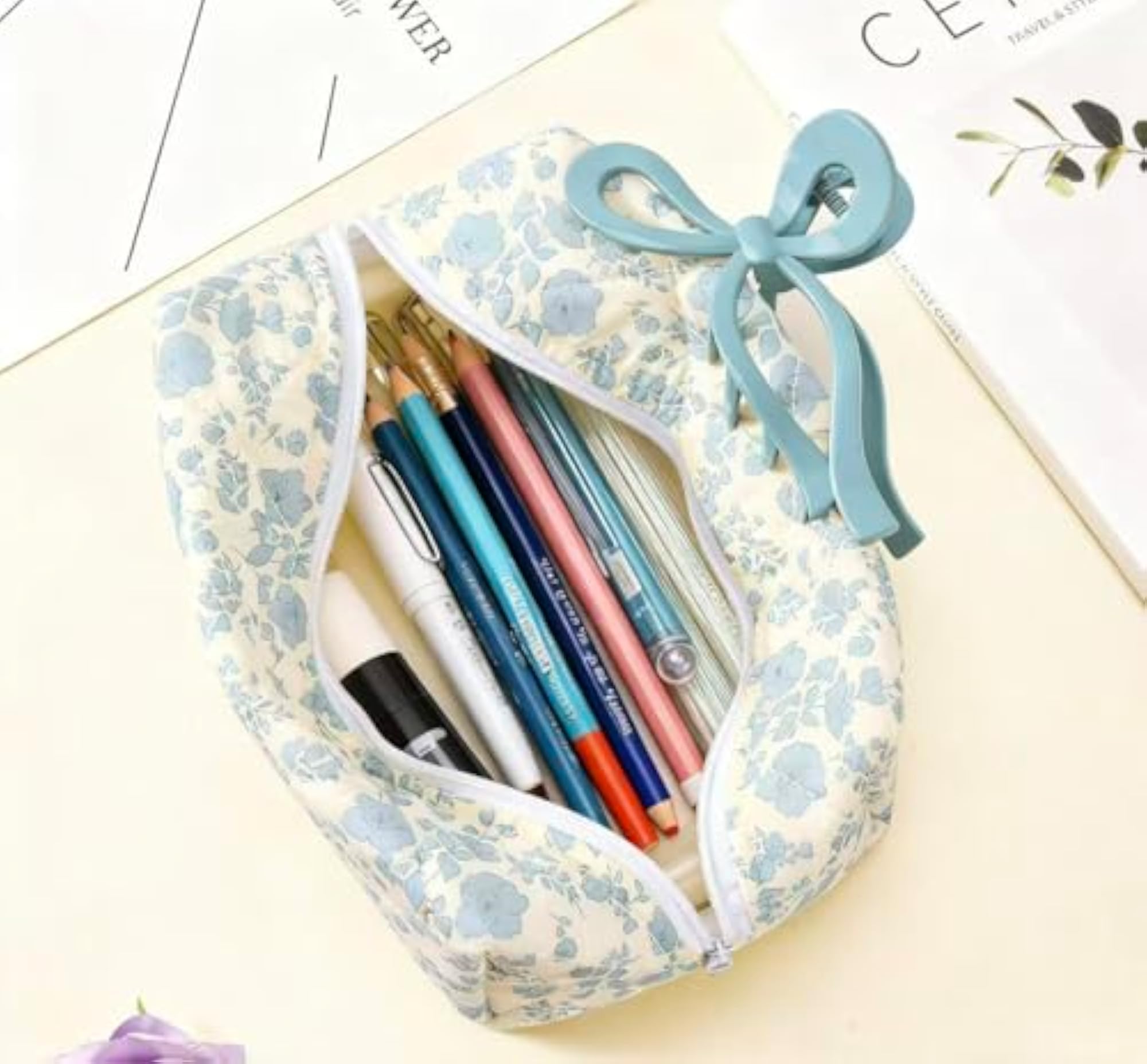 2 Pcs Cute Floral Quilted Makeup Bag Set for Women
