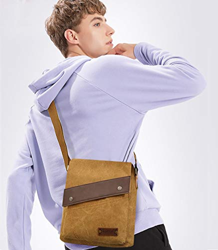 FANDARE Vintage Mensajero Messenger Bag Crossbody Bolso Bandolera Shoulder Bag Estudiante Viaje Trabajo Escuela Bolso Hombre Mujer Lona Caqui