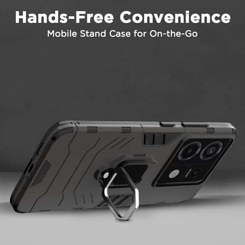 Image of Pikkme Redmi Note 13 Pro 5G Back Cover | D5 Tough Armor Bumper | 360 Protection Case | Ring Holder Stand Case for Redmi Note 13 Pro 5G (Black)