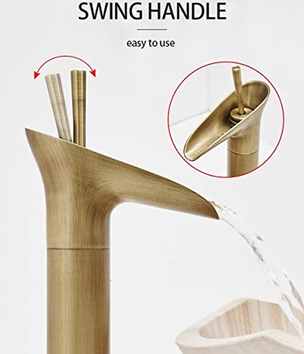 Grifo de cascada de latón antiguo para lavabo de baño retro 3