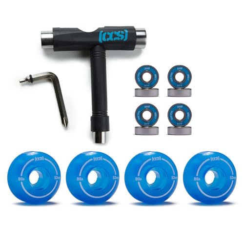 [CCS] Skateboard Wheels with Blue Steel Bearings and Black Tool - Clear Blue - 52mm