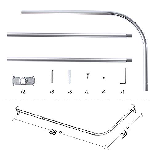 Prettyhome L Shapaed Bathroom Bathtub Corner Shower Curtain Rod Large Space 28"X68",Chrome Finished #TOP6