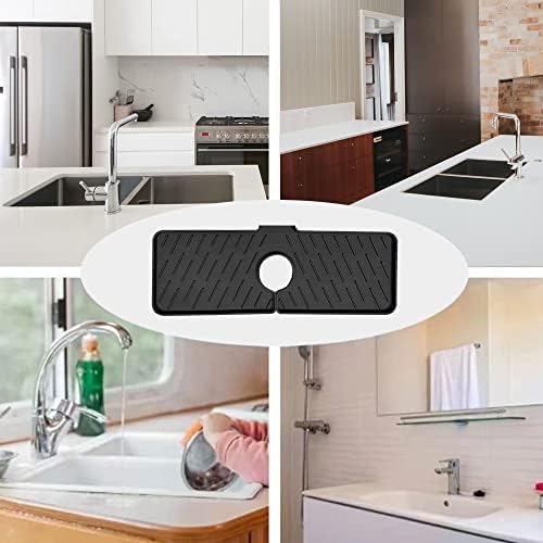 TOFBS Silicone Sink Faucet Mat for Kitchen Sink Splash Guard, Bathroom Faucet Water Catcher Mat, Sink Draining Pad Behind Faucet, Drip Protector Splash Countertop Protection Rubber Drying Pad (Black)