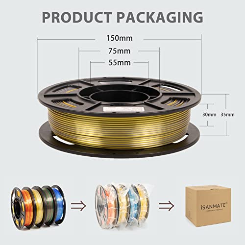 Image of iSANMATE 3D Printer Filament, PLA Filament 1.75mm Bundle, Dual Color Filament Silk PLA, Dimensional Accuracy + /- 0.03 mm, 250g x 4 Pack(Gold+Red,Red+Green, Blue+Silver, Bronze+Silver)
