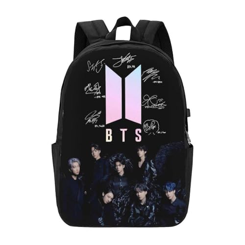 YINGD Mochila BTS para hombres, mujeres, adolescentes, resistente al agua, mochila casual, Negro, Talla única