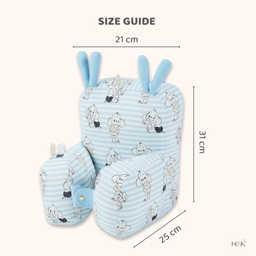 Image of haus & kinder 100% Cotton Poplin Adjustable Pillow Cum Seat for 6 to 9 Months | Head Protector for Safety | Blue Color | Size H: 31cm, W: 21cm | Elephantastic, 1Pc
