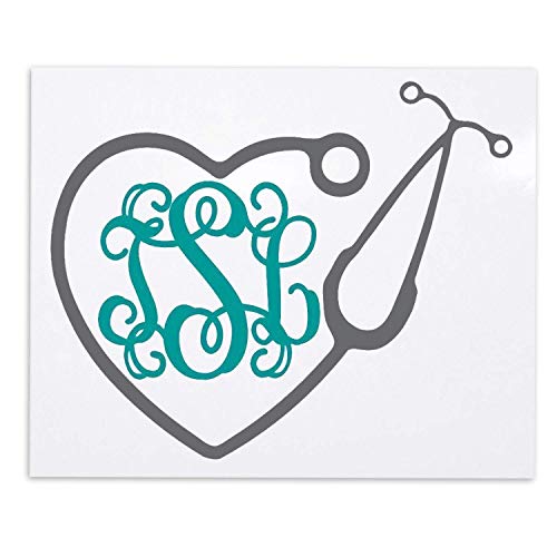 RN BSN LPN CNA LPN NP Nurse Heart Stethoscope Vine Monogram Decal Sticker for Tumblers, Laptops, Clipboards, Planners, Etc