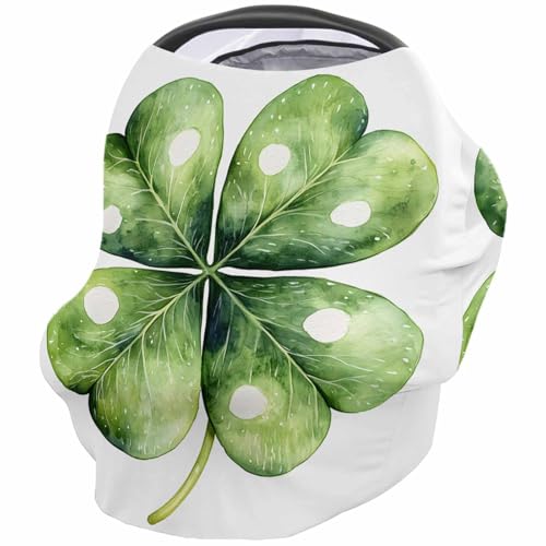 Nursing Cover for Breastfeeding Scarf, St. Patrick's Day Green Four Leaf Shamrock Baby Car Covers Super Soft Multi Use for Canopy Shopping Cart Cover Blanket Stroller Cover