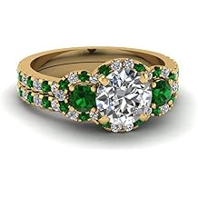 Choose Your Gemstone Delicate 3 Stone Halo Wedding Set Yellow Gold Plated Round Shape Wedding Ring Sets Everyday Jewelry Wedding Jewelry Handmade Gifts for Wife US Size 4 to 12