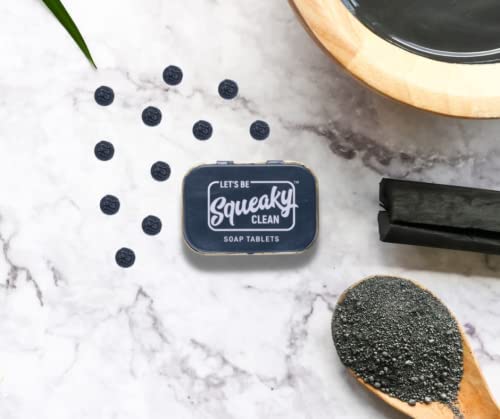 SqueakyClean Handmade 30 Soap Tablets in Each Tin | Single Wash Hygiene Bar | Convenient | Office, Travel & Pocket Friendly | Set Of 3 (Charcoal, Orange And Lavender Fragrance)