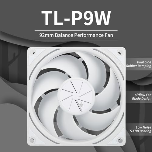 Thermalright TL-P9W CPU Fan, Computer Case Cooling Quiet 4PIN PWM PC Fan, High Performance 92mm Silent Cooler, 2200RPM Speed, CPU Cooling(White) 1