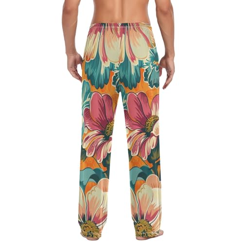 Lounge Pajama Pants for Men Vivid Mature Flowers Men's Sleep Bottoms Pants with Drawstring, S2